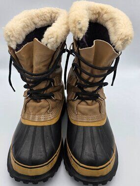 Vintage Sorel Caribou Waterproof Leather Snow Boots Tan Black